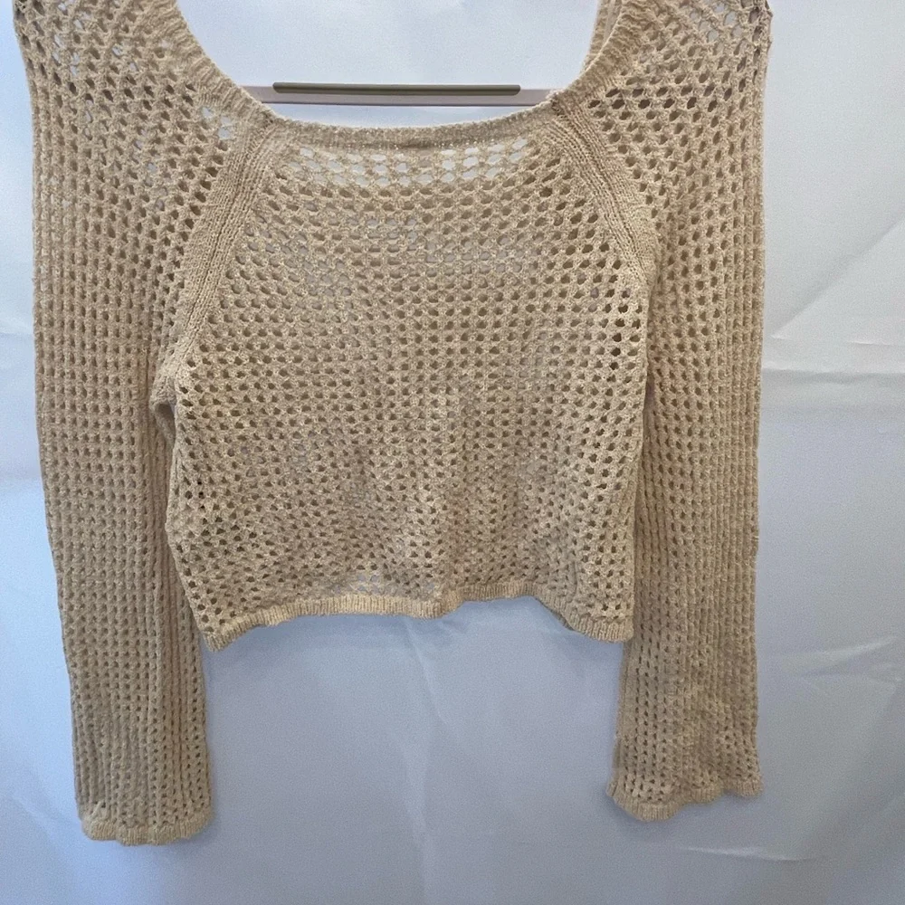 Old Navy Crochet Crop Sweater Small Cream Open Knit Boho Beachy NWT